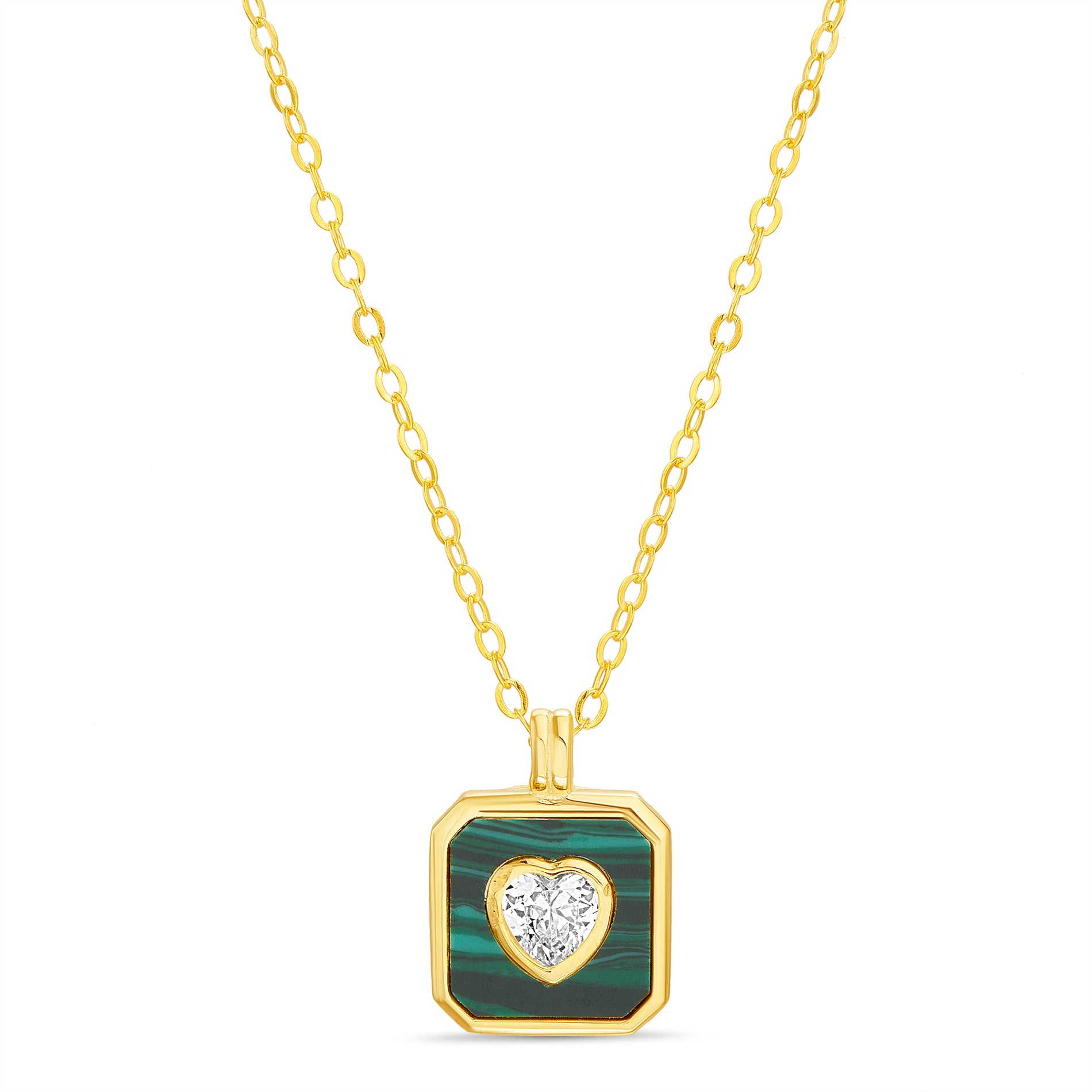 Gold CZ Heart Octagon Necklace